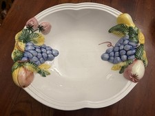 Vintage Italian Ceramic Fruit Centerpiece Bowl Vibrant 3D Painted Fruit Bowl