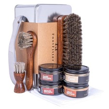FootFitter Shoe Shine Brush  Polishing Set, Brown Cream Collection - 10 Pc Set