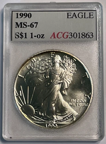 1990 $1 American Silver Eagle 1oz .999 Fine Silver Coin in Accugrade Holder