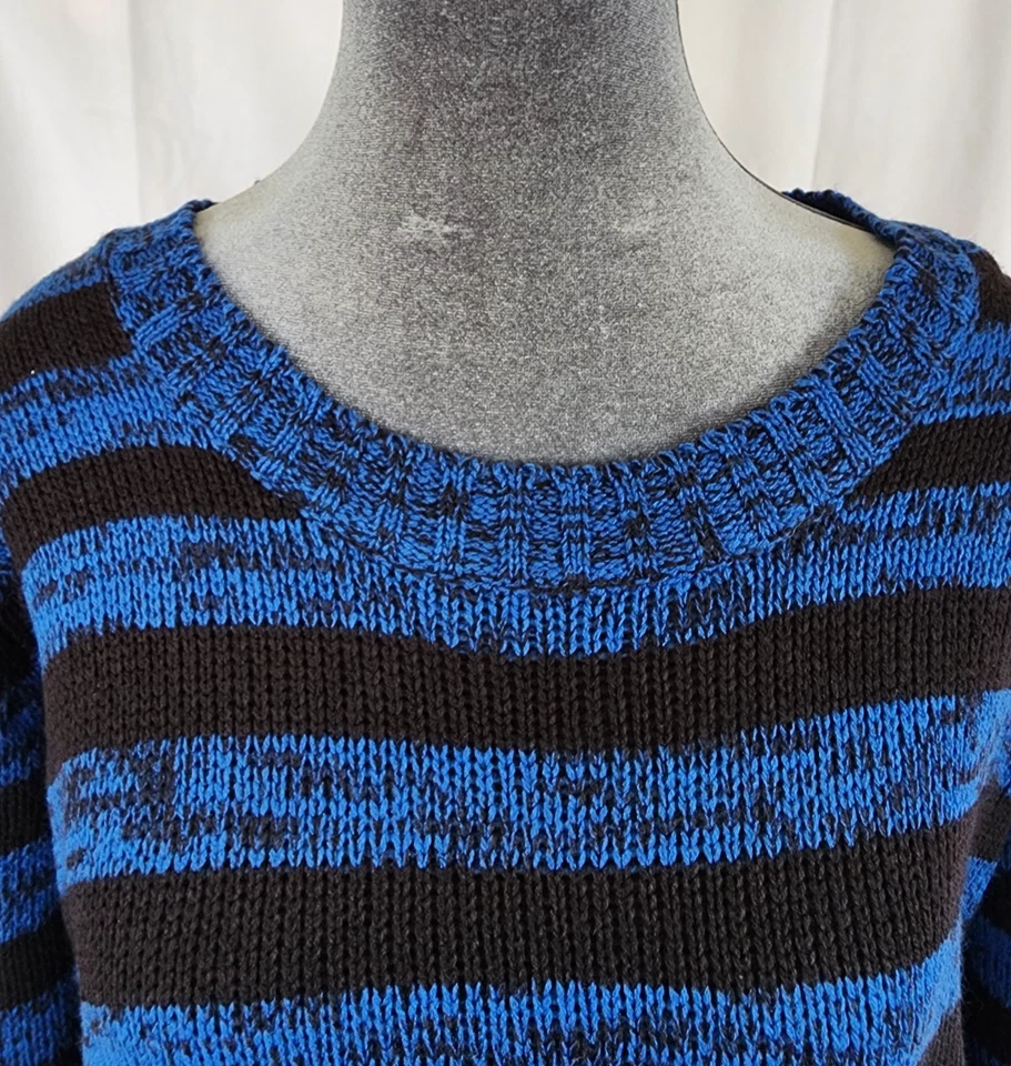 Derek Heart Plus W 3X Vestido Suéter Azul y Negro Rayas Curvilíneo Hasta la Rodilla Bonito Foto 3 de 4