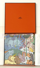 HERMES LE CARNAVAL DES ANIMAUX SILK SCARF CARRE 90 AQUA VERT JAUNE