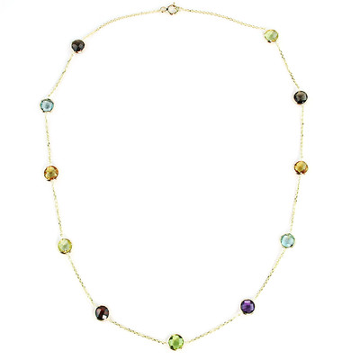 14K Gelbgold mehrfarbige ausgefallene Edelstein-Halskette mit Schliff 18 Zoll