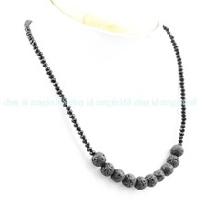 Natural Faceted 3mm Black Spinel Round Lava Stone Gemstone Beads Necklace 18''