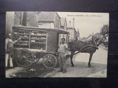 CPA NEUAUFLAGE, LEBENSMITTELGESCHÄFT SAVARY AIX-EN-OTHE, CHEVAL, ANIME, POSTKARTE