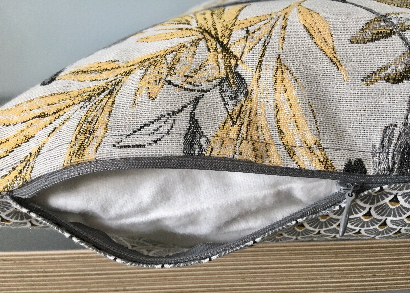 Housse de coussin rectangulaire jaune gris 70x50 grand format salon - 3