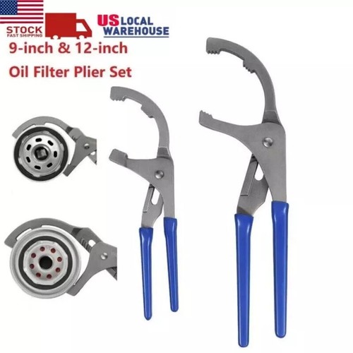 2 Pack Set Oil Filter Wrench Pliers 9" & 12" Adjustable Oil Filter Removal Tool