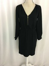 Zara Womens Solid Black Long Sleeve V Neck Mini Dress Xs