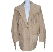 Roamans Leather Western Fringe Jacket Tan Suede Xl