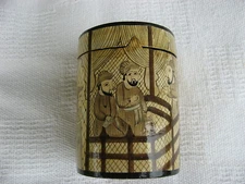Kashmir Govt. Arts Emporium Hand Made India Lacquer Cylinder Box-Label-Ex Condit