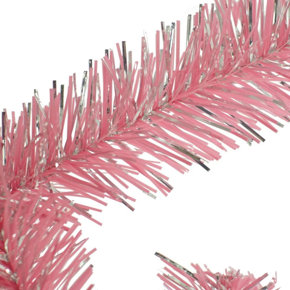 Guirnalda de oropel brillante metálico plateado y rosa de 30 pies lámina de flecos de plástico de Navidad Foto 3 de 3