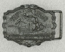 Vintage Foreign Domestic Gold Dealers Livingston Wells Co Metal Belt Buckle