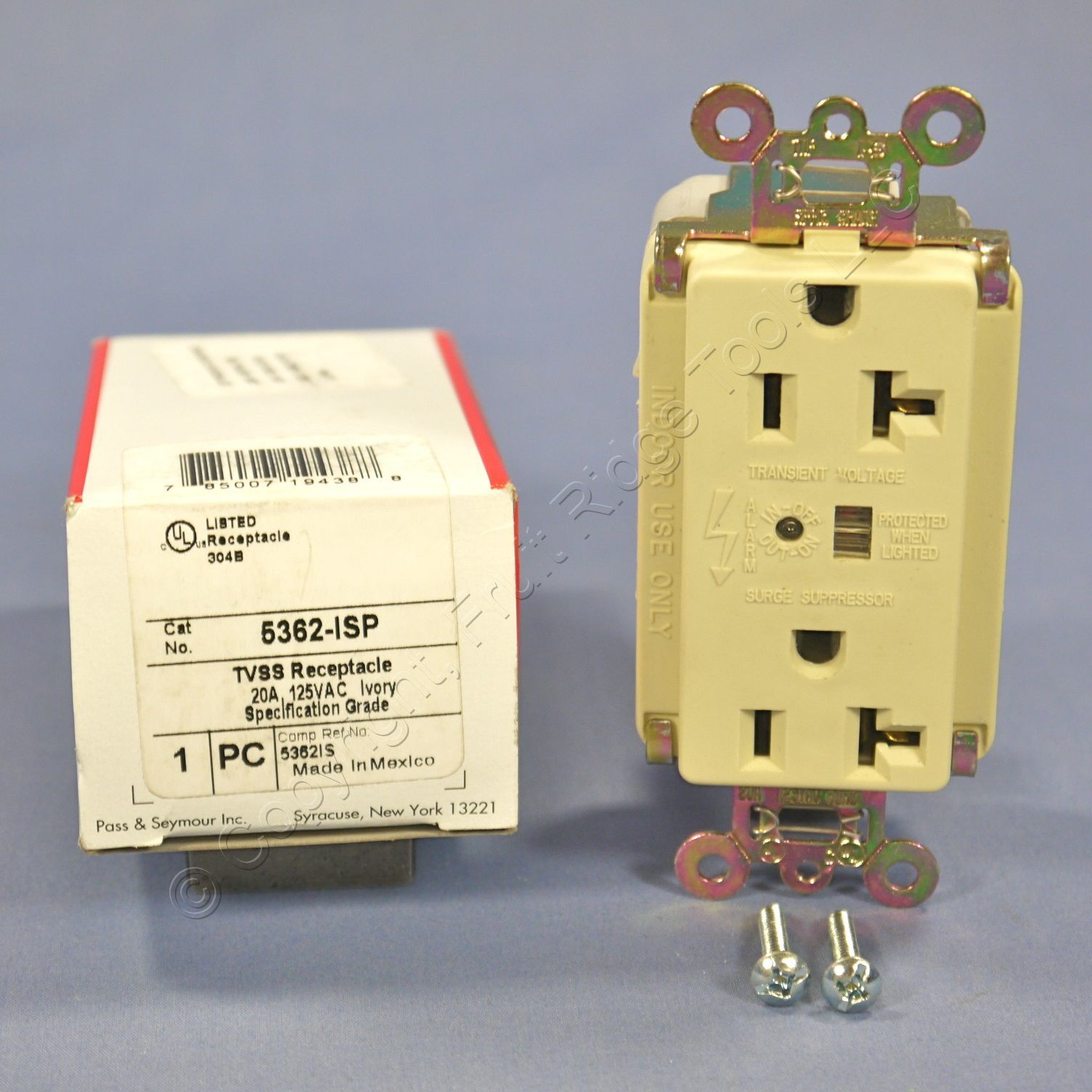 New P&S Ivory TVSS Surge Receptacle Outlet w/ ALARM LED NEMA 520R 20A