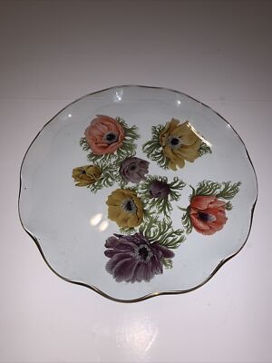 Vintage Pilkington reverse painted poppy Ruffled serving plate