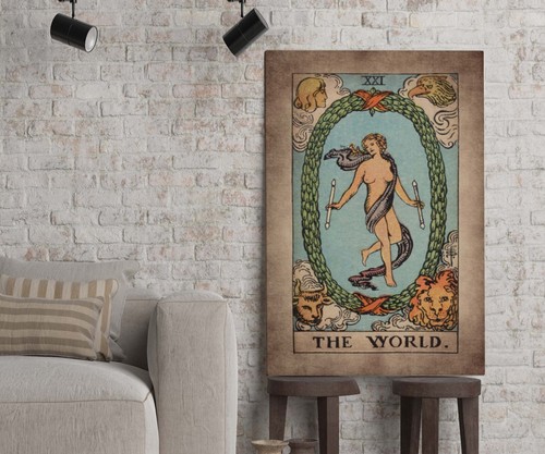 Tarot Card The World framed canvas print or poster Magic vintage wall Home Decor - Picture 11 of 12
