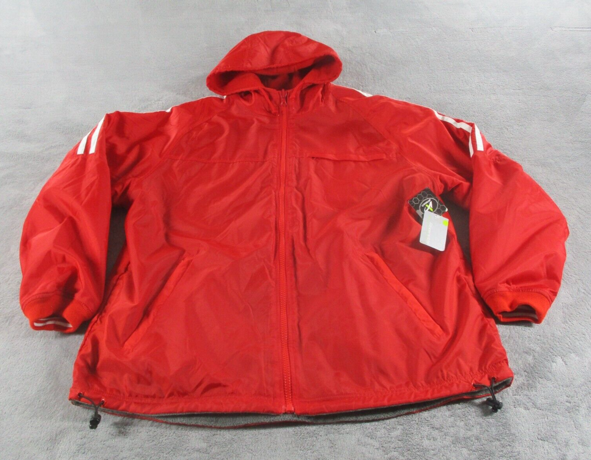 Athletech Jacket Mens Extra Large XL Full Zip Hood Gray Red Fleece