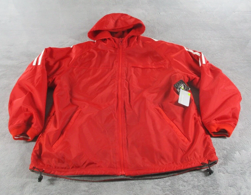 Chaqueta Athletech Para Hombre Extra Grande XL Cremallera Completa Capucha Gris Rojo Vellón Reversible Foto 2 de 4