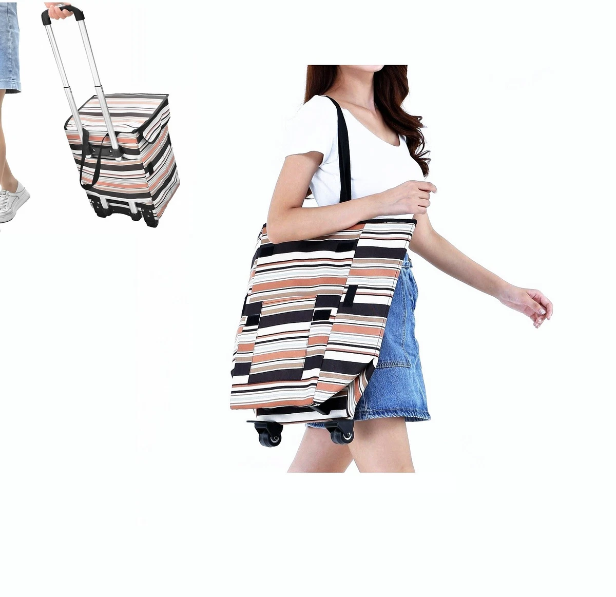 Fineget Foledable Shopping Grocery Cart Tote Bag with Wheels backpack