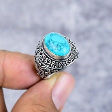 Blue Turquoise Gemstone Handmade 925 Sterling Silver Ring Boho Jewelry