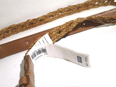 New Chaps M, medium womens brown faux leather woven belt 