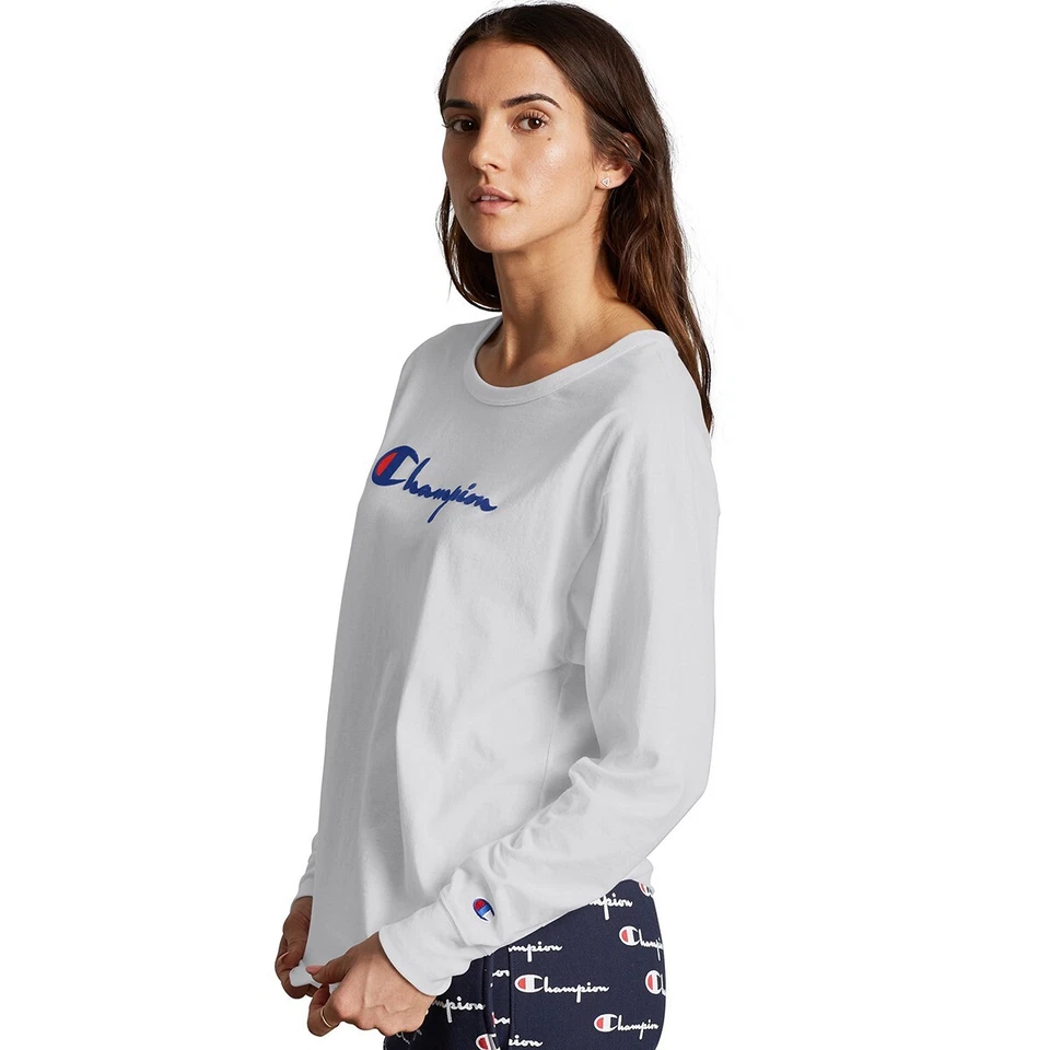 Champion Women's Medium M The Long Sleeve Boyfriend Tee Direct Flock Script - Image 4 of 4