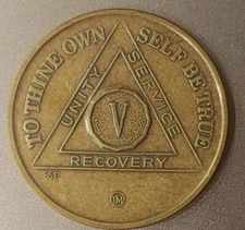 5 Year Alcoholics Anonymous AA Bronze Medallion Coin Sobriety Chip Five.