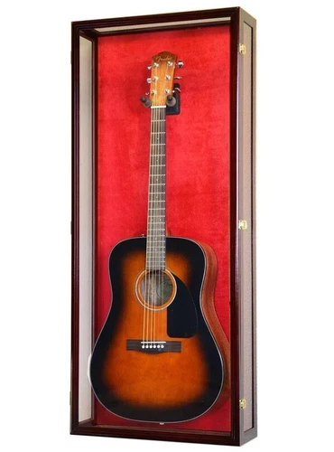 Guitar Display Case Electric Cherry & Red Wood Gibson Fender Cabinet Shadow Box