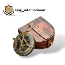 Nautical Brass Sundial Pocket Compass With Leather Case Vintage Christmas Gift