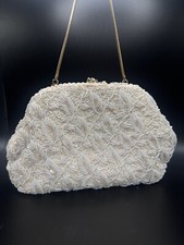 Vintage Made in Hong Kong Beaded Sequin Ivory Evening Handbag