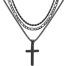 3Pcs Set Cross Necklace for Men, Mens Cross Necklace Cross Chain Layered Stai...