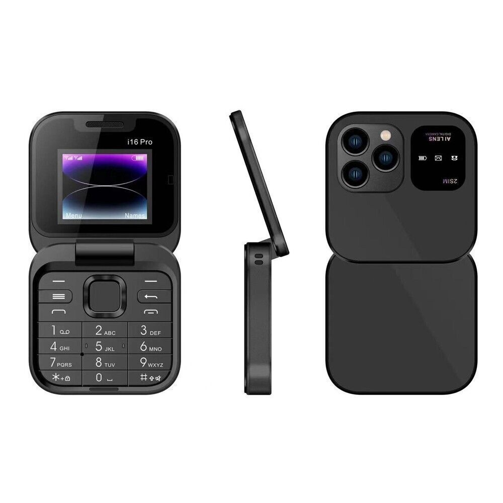 NEW i16 Pro Unlocked 2G Mini Flip Cellphone Foldable Mobile Phone