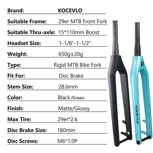 29er MTB Downhill Bike Boost Carbon 110*15mm Tapered Rigid Fork Max Tire 3.0 - Picture 11 of 24