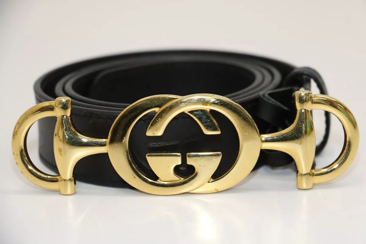 Gucci Zumi Women s Black Leather Belt w Gold GG Buckle 550122 Size 85 34