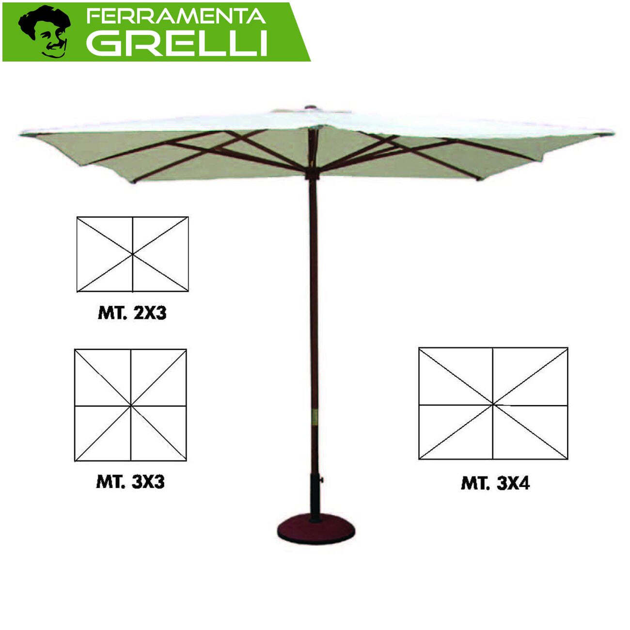 OMBRELLONE IN LEGNO  • cm 200x300 palo Ø mm 48 a 6 stecche