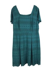 Lane Bryant Midi Dress Womens Plus Size 18 Teal Laser Cut Pleated NWT