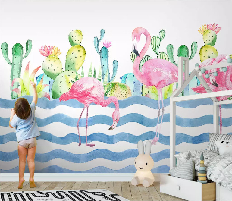 3D Flamingo Cactus 11150NA Wallpaper Wall Mural Removable Self-adhesive Fay