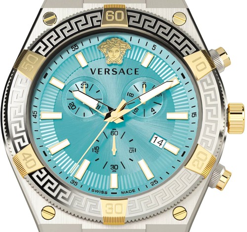 Versace VESO01223 V-Sporty Greca Chronograph türkis gold silber Herren Uhr NEU - Bild 2 von 8