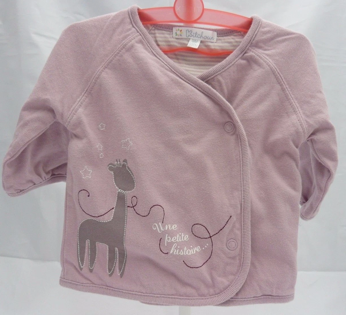 KITCHOUN VESTE CROISEE BRASSIERE MAUVE MOTIF GIRAFE BEBE 3 mois