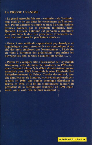 LIVRE Jean Quentin Laroche Valmont " Les prophéties de Nostradamus " - Imagen 2 de 2