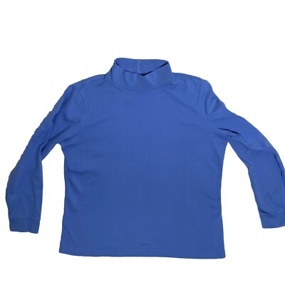 LL Bean Women s Shirt Size M Blue Interlock Cotton Mock Neck Long Sleeve