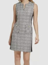 Karl Lagerfeld Paris Women's Black White Tweed Sleeveless Sheath Dress Size 2