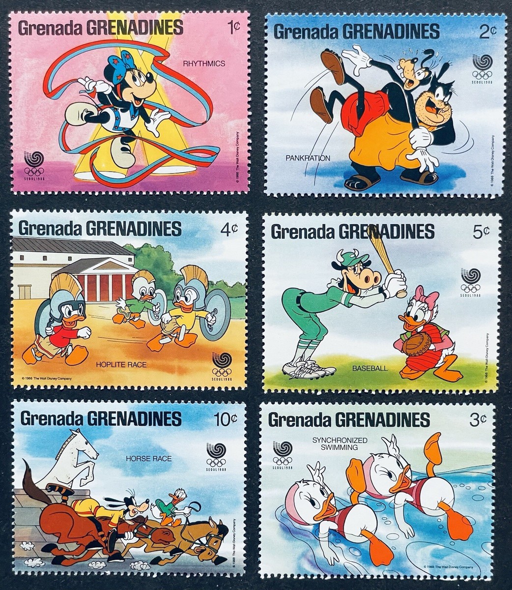 GRENADA GREN 1988 SEOUL SUMMER OLYMPICS DISNEY STAMPS BASEBALL MNH