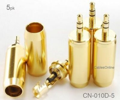 5-Pack Premium 3.5mm 1/8'' Stereo TRS Gold Male Connectors, CN-010D-5