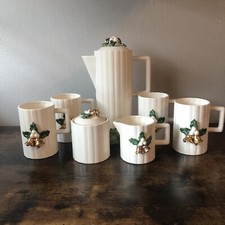 Vintage Christmas tea set ceramic Teapots 4 cup creamer and sugar dishes  Rare