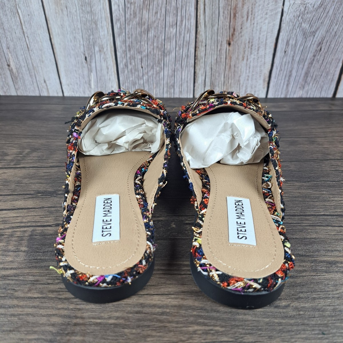 Steve Madden Cassady Tweed Loafer Mules Women's Sz M White Multi