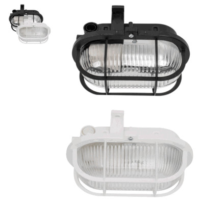 Ovalleuchte, 1 x E27/60W Vollkunststoff mit Strukturglas klar Kellerlampe