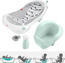 Fisher-Price Baby to Toddler Bath 4-in-1 Slingn Seat Tub 2 Toys Climbing Leaves