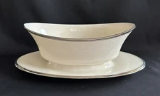 Vintage Lenox Moonspun GRAVY Boat with attached Underplate USA Platinum