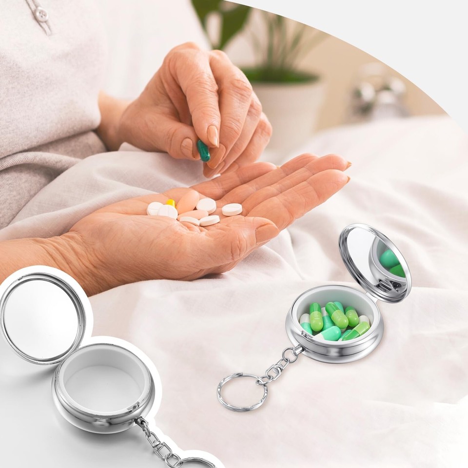 Pill Travel Case, Small Pill Case Keychain Pill Organizer Metal Pill
