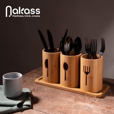 Bambus Besteckhalter 4 Teilig aus Holz Besteckständer für Esstischdeko Organizer