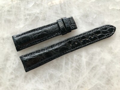 19mm/16mm Black Alligator Crocodile Embossed Leather Watch Strap Band